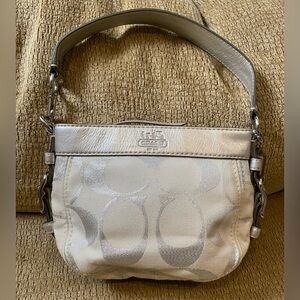 Coach Metallic Silver and Cream Shoulder Bag